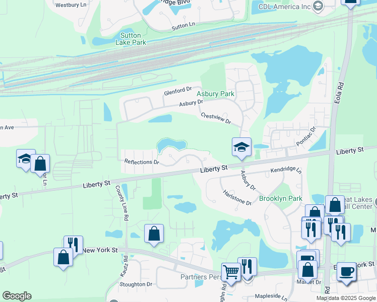 map of restaurants, bars, coffee shops, grocery stores, and more near 2423 Reflections Drive in Aurora