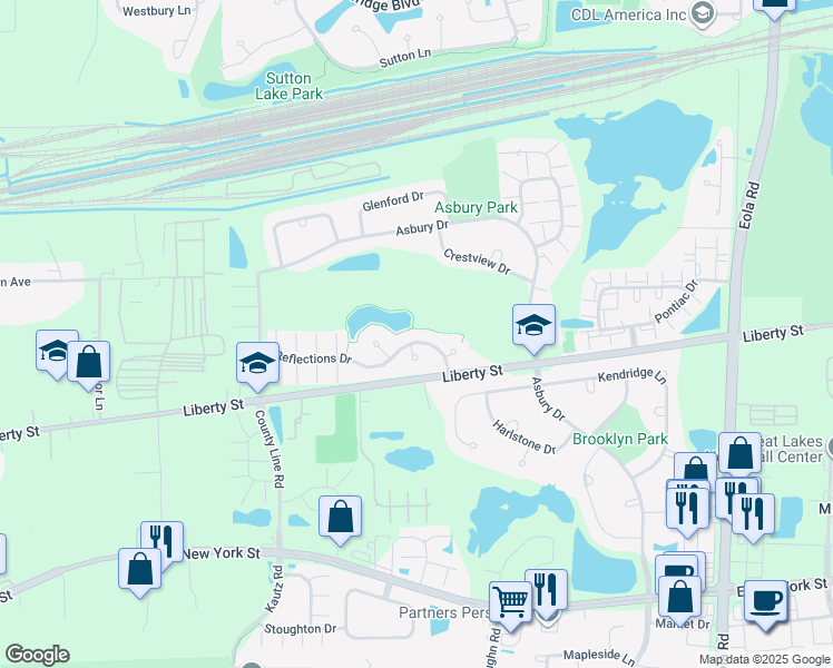 map of restaurants, bars, coffee shops, grocery stores, and more near 2423 Reflections Drive in Aurora