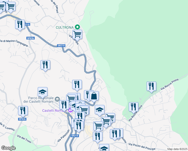 map of restaurants, bars, coffee shops, grocery stores, and more near in Rocca di Papa