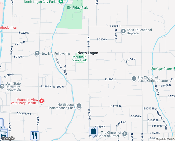 map of restaurants, bars, coffee shops, grocery stores, and more near 1984 North 1200 East in North Logan