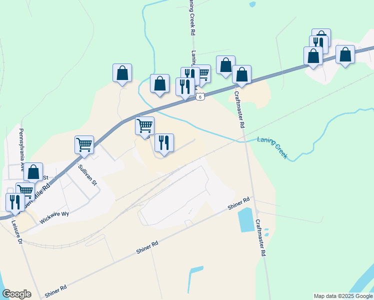 map of restaurants, bars, coffee shops, grocery stores, and more near 328 Ennis Lane in Towanda