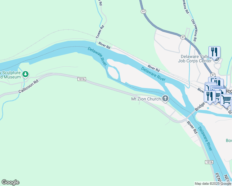 map of restaurants, bars, coffee shops, grocery stores, and more near 1358A Callicoon Road in Damascus