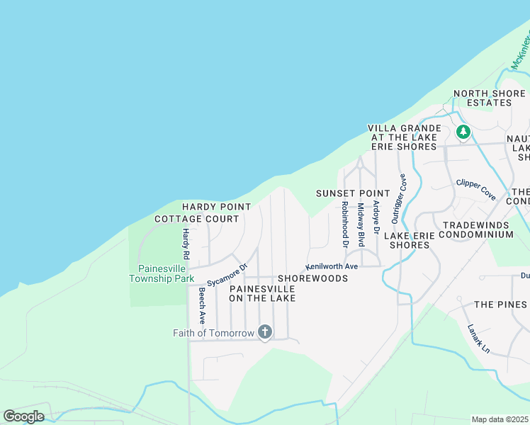 map of restaurants, bars, coffee shops, grocery stores, and more near 202 Sycamore Drive in Painesville