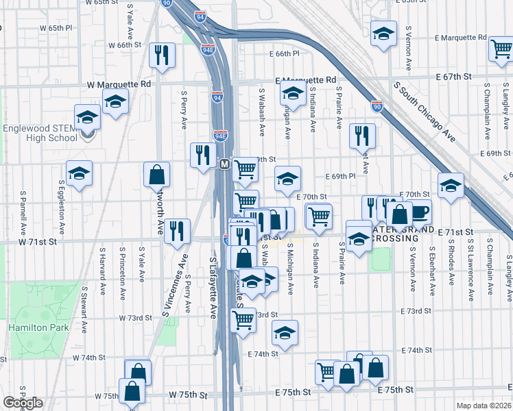 map of restaurants, bars, coffee shops, grocery stores, and more near in Chicago
