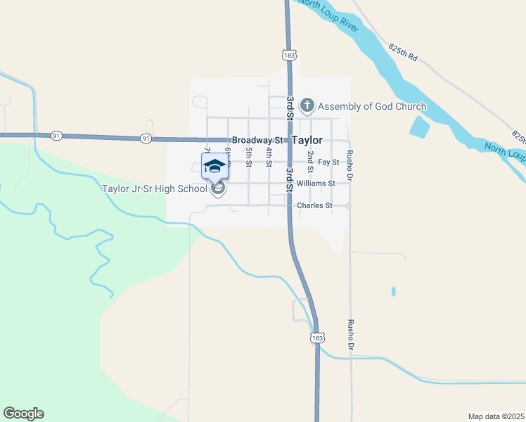 map of restaurants, bars, coffee shops, grocery stores, and more near Charles Street in Taylor