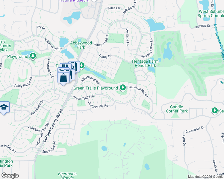 map of restaurants, bars, coffee shops, grocery stores, and more near 2154 Carriage Hill Road in Lisle