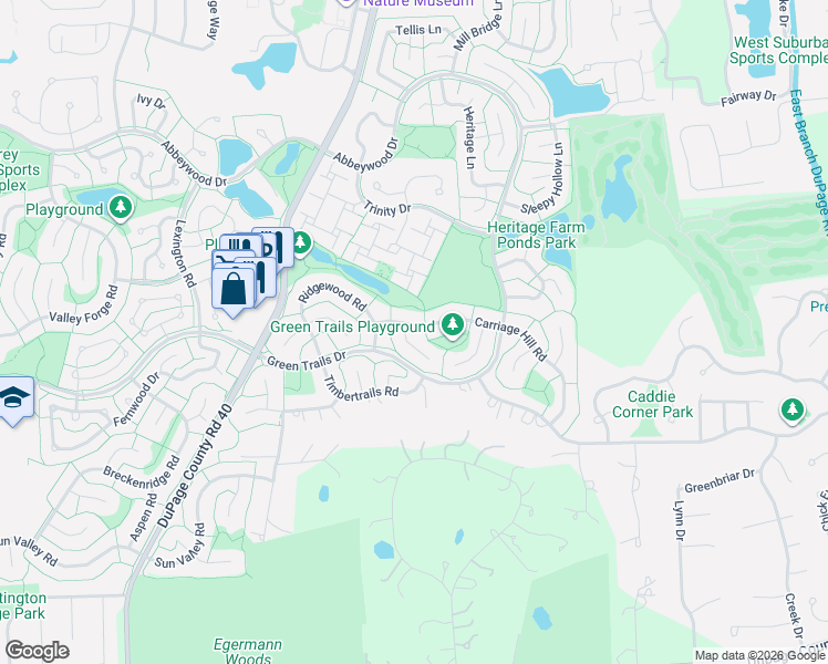 map of restaurants, bars, coffee shops, grocery stores, and more near 2154 Carriage Hill Road in Lisle