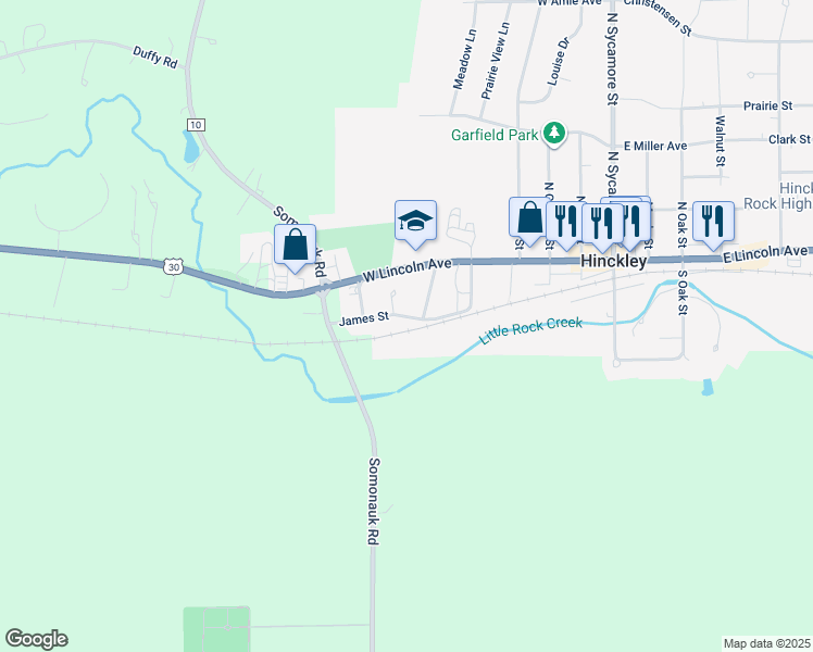 map of restaurants, bars, coffee shops, grocery stores, and more near 191 Ray Street in Hinckley