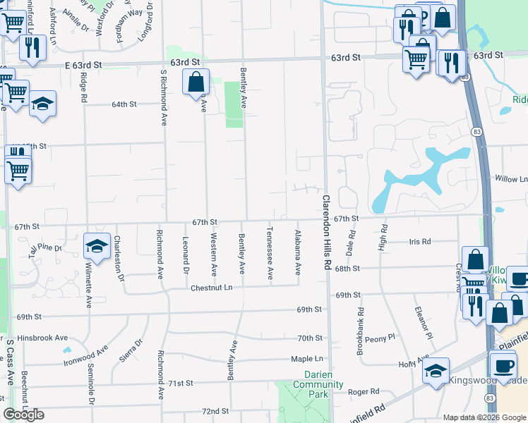 map of restaurants, bars, coffee shops, grocery stores, and more near 513 Easy Street in Darien
