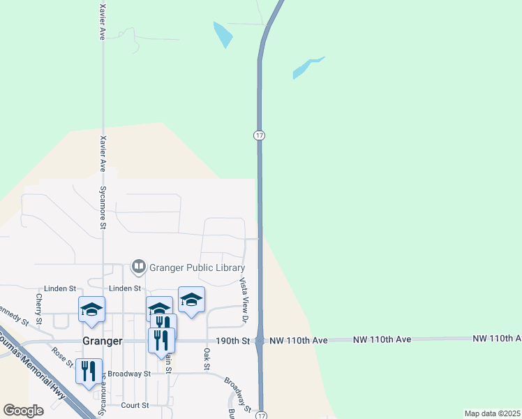 map of restaurants, bars, coffee shops, grocery stores, and more near in Granger