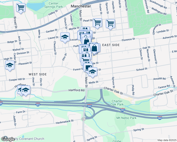 map of restaurants, bars, coffee shops, grocery stores, and more near 212 Connecticut 83 in Manchester