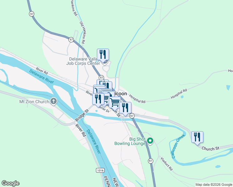 map of restaurants, bars, coffee shops, grocery stores, and more near in Callicoon