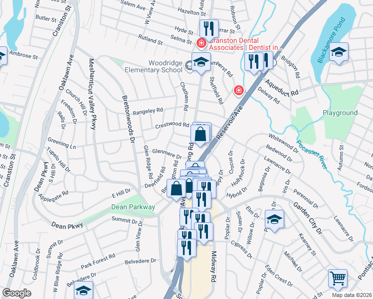 map of restaurants, bars, coffee shops, grocery stores, and more near 567 Budlong Road in Cranston