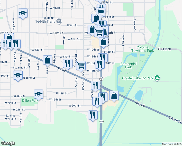 map of restaurants, bars, coffee shops, grocery stores, and more near 202 West 15th Street in Rock Falls