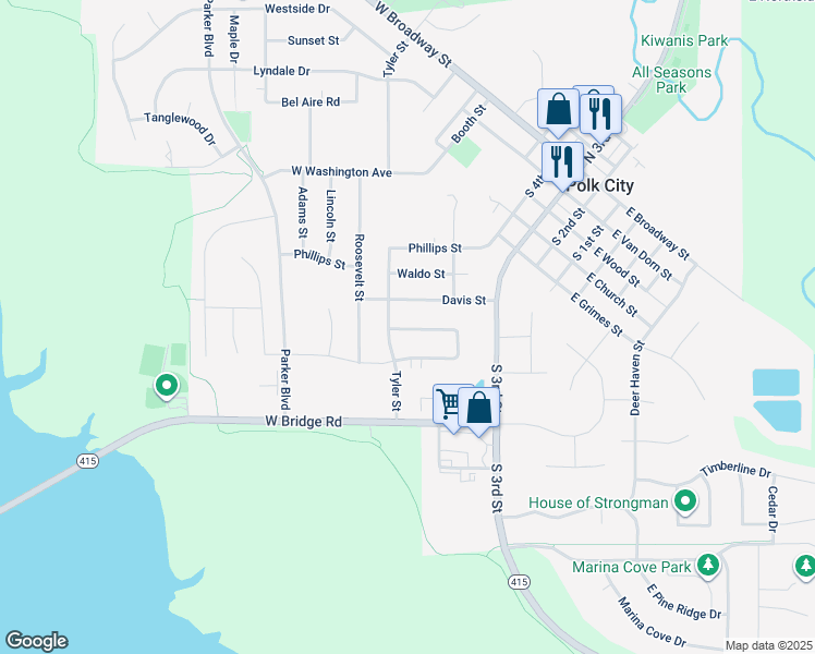 map of restaurants, bars, coffee shops, grocery stores, and more near 808 Edgewater Drive in Polk City