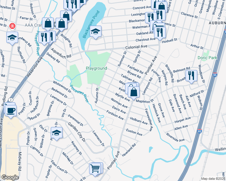 map of restaurants, bars, coffee shops, grocery stores, and more near 78 Keith Avenue in Cranston