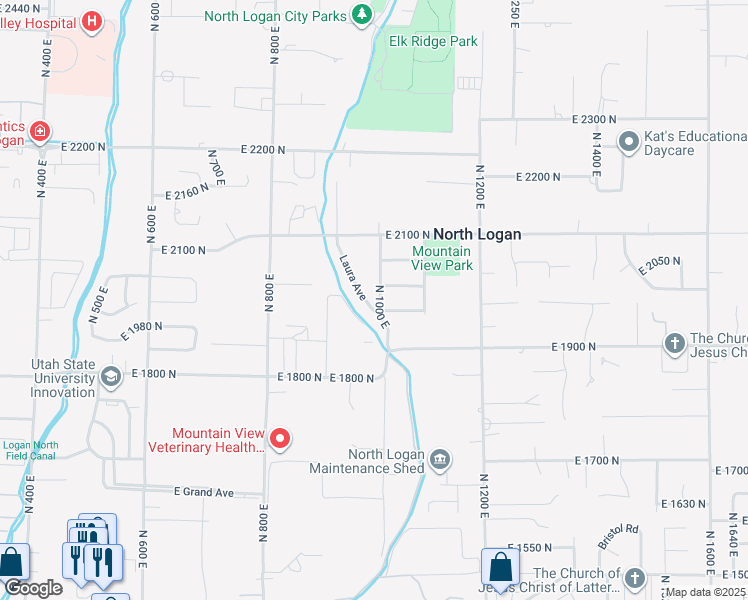 map of restaurants, bars, coffee shops, grocery stores, and more near 1963 North 1000 East in North Logan