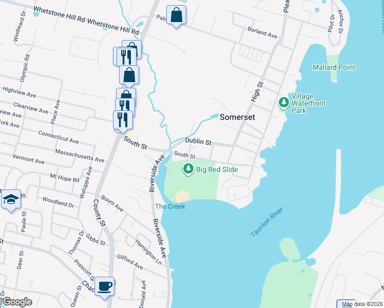 map of restaurants, bars, coffee shops, grocery stores, and more near 306 South Street in Somerset