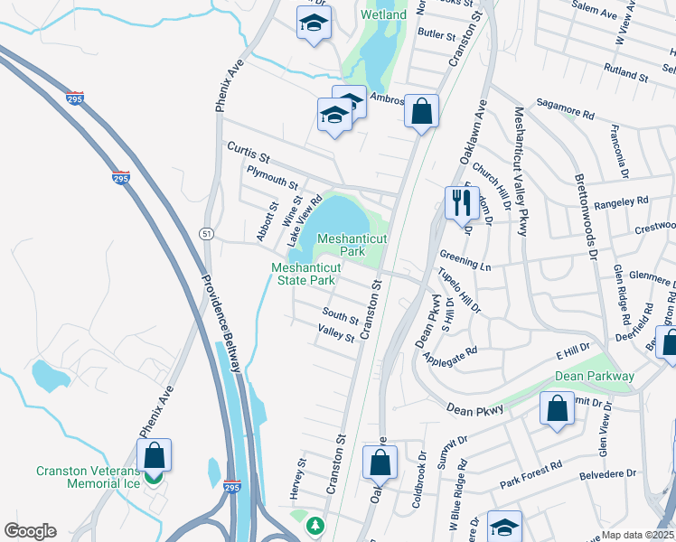 map of restaurants, bars, coffee shops, grocery stores, and more near 59 North Street in Cranston