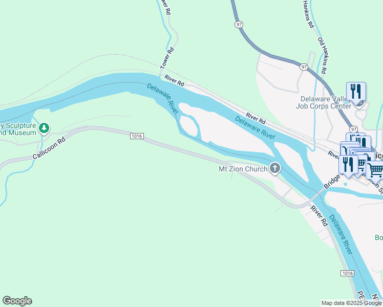 map of restaurants, bars, coffee shops, grocery stores, and more near 1358A Callicoon Road in Damascus