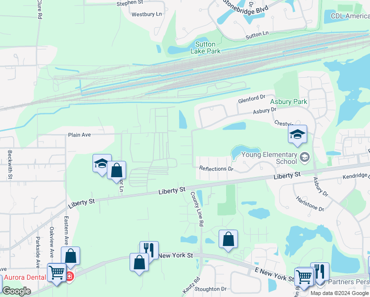 map of restaurants, bars, coffee shops, grocery stores, and more near 820 County Line Road in Aurora