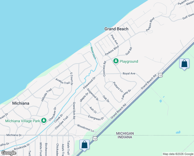 map of restaurants, bars, coffee shops, grocery stores, and more near 46306 Station Road in Grand Beach