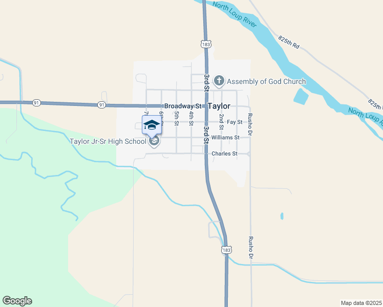 map of restaurants, bars, coffee shops, grocery stores, and more near Charles Street in Taylor