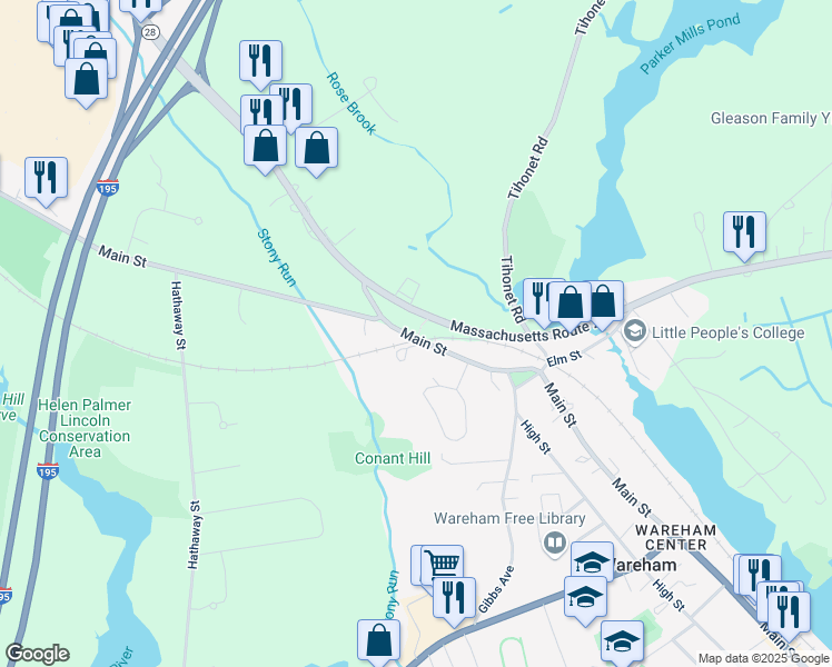 map of restaurants, bars, coffee shops, grocery stores, and more near 571 Main Street in Wareham