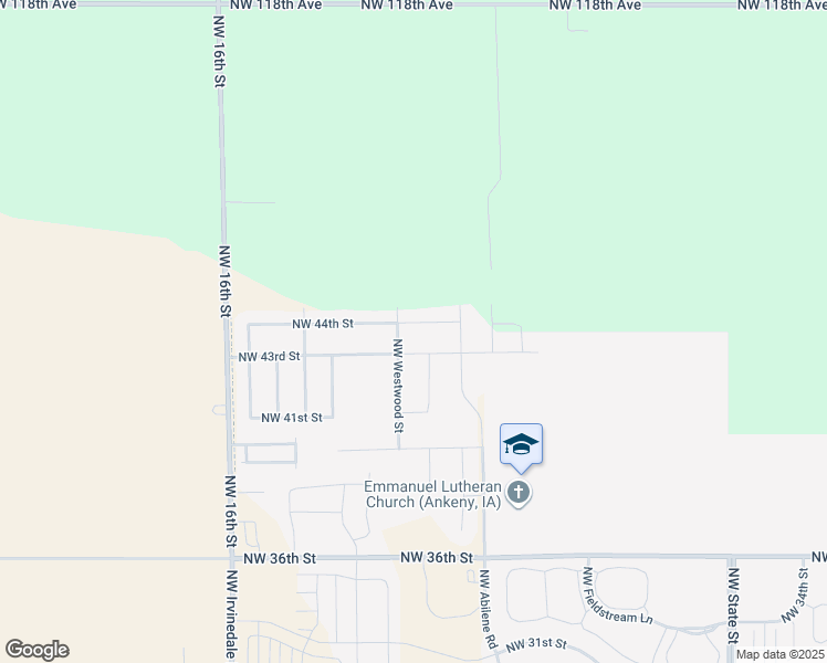 map of restaurants, bars, coffee shops, grocery stores, and more near 2609 Northwest 44th Street in Ankeny