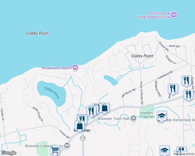 map of restaurants, bars, coffee shops, grocery stores, and more near 178 Crocker Lane in Brewster