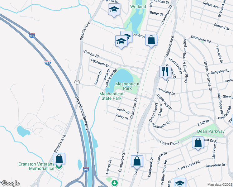 map of restaurants, bars, coffee shops, grocery stores, and more near 59 North Street in Cranston