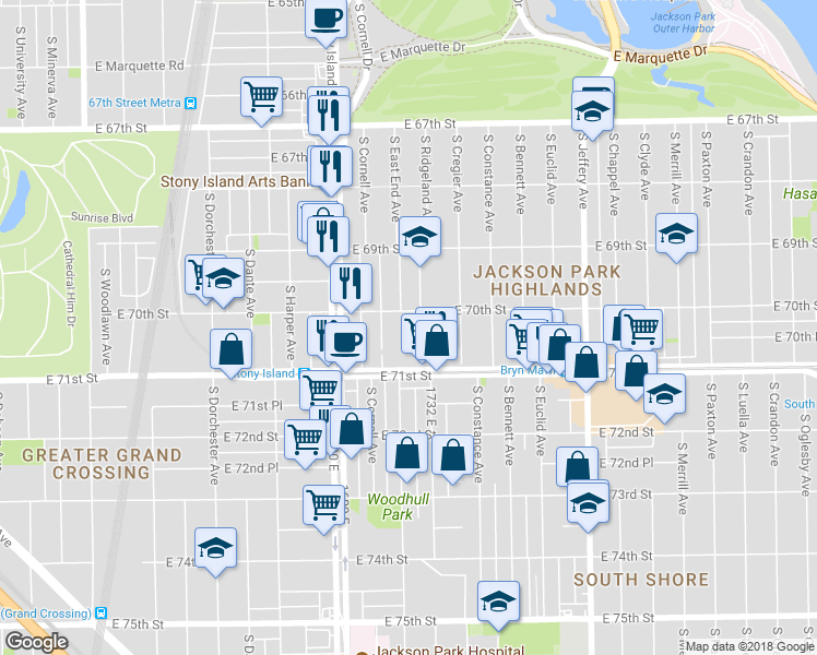 map of restaurants, bars, coffee shops, grocery stores, and more near in Chicago