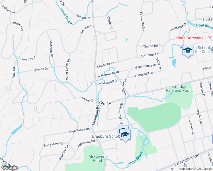 map of restaurants, bars, coffee shops, grocery stores, and more near 17 West Maxwell Drive in West Hartford