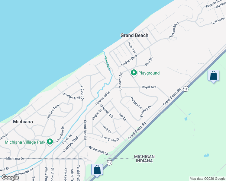 map of restaurants, bars, coffee shops, grocery stores, and more near 46306 Station Road in Grand Beach