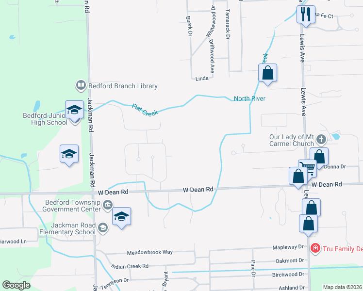 map of restaurants, bars, coffee shops, grocery stores, and more near 8275 Twin Creek Circle in Temperance