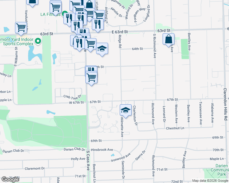 map of restaurants, bars, coffee shops, grocery stores, and more near 1018 Sean Circle in Darien