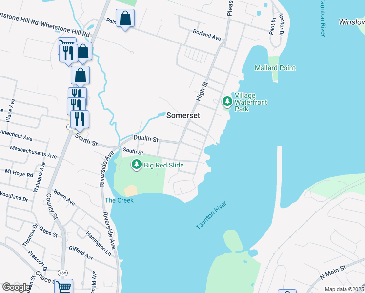 map of restaurants, bars, coffee shops, grocery stores, and more near 70 High Street in Somerset