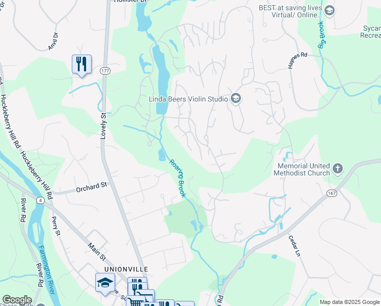 map of restaurants, bars, coffee shops, grocery stores, and more near 22 Putnam Lane in Avon
