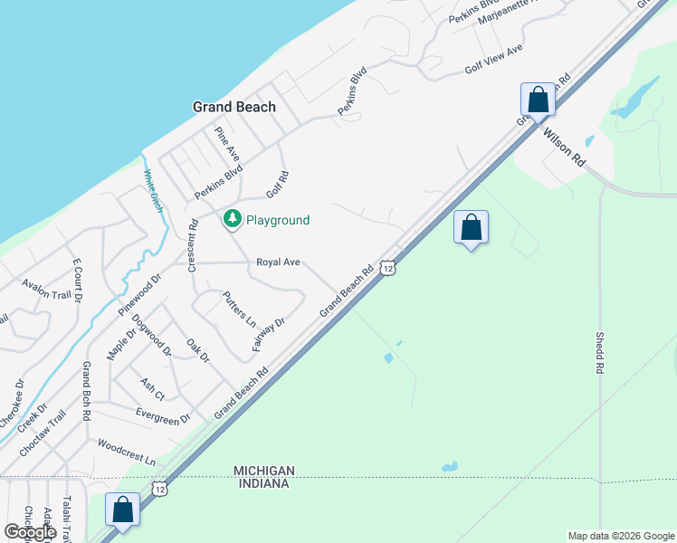 map of restaurants, bars, coffee shops, grocery stores, and more near 46310-46312 Royal Ave in Grand Beach