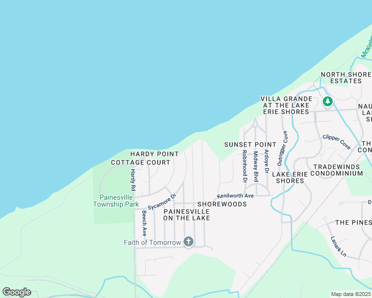 map of restaurants, bars, coffee shops, grocery stores, and more near 202 Sycamore Dr in Painesville