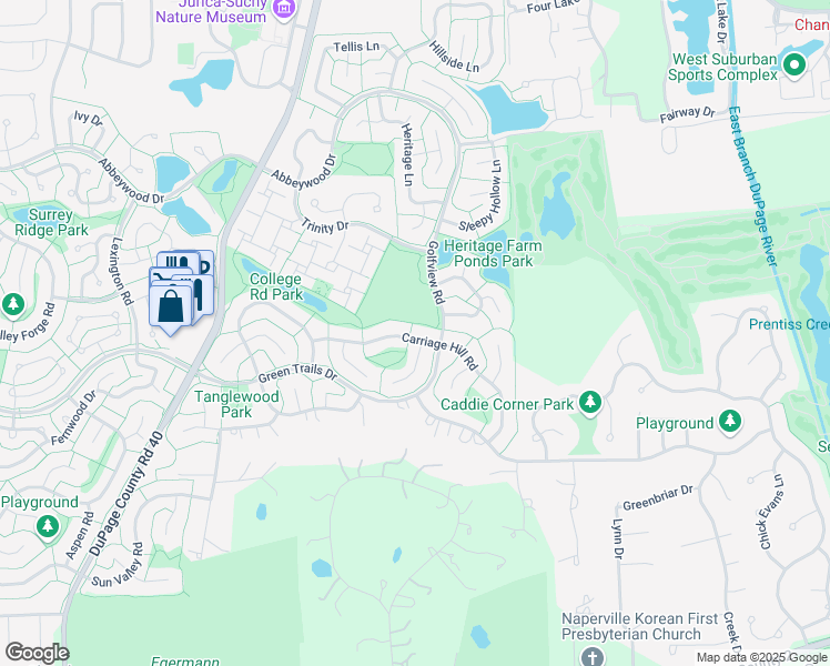 map of restaurants, bars, coffee shops, grocery stores, and more near 2030 Carriage Hill Road in Lisle
