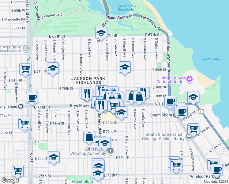 map of restaurants, bars, coffee shops, grocery stores, and more near in Chicago