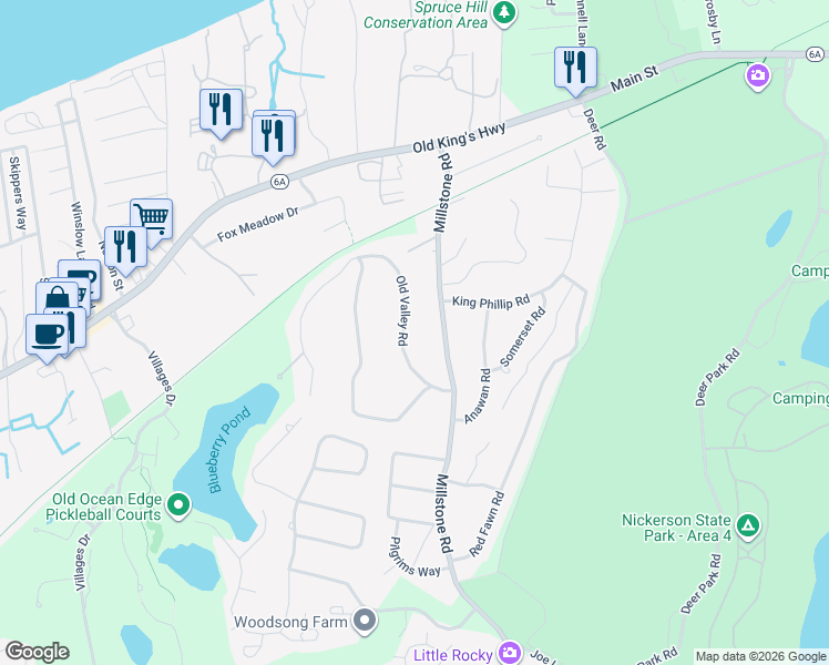 map of restaurants, bars, coffee shops, grocery stores, and more near 64 Old Valley Road in Brewster