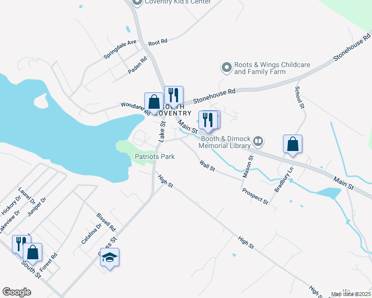 map of restaurants, bars, coffee shops, grocery stores, and more near 20 Wall Street in Coventry