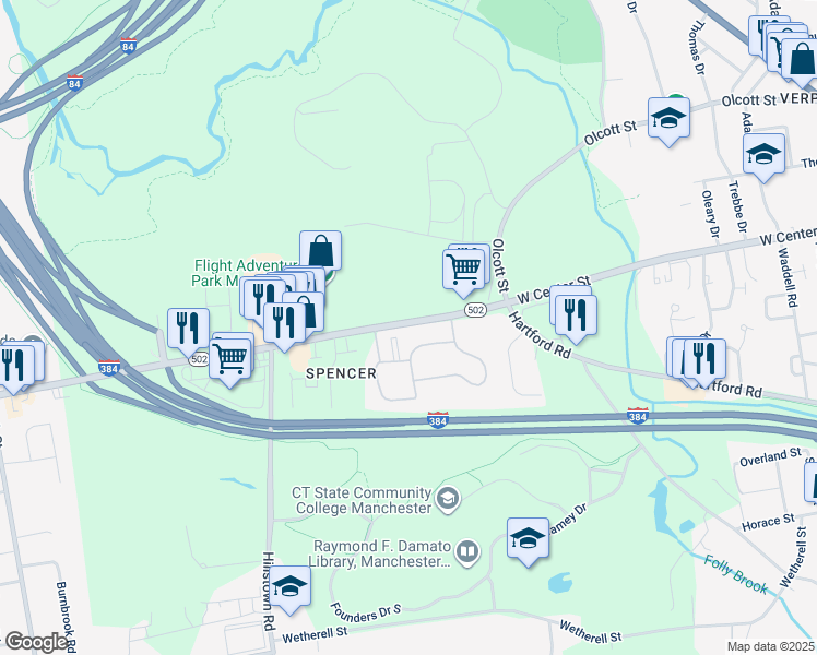 map of restaurants, bars, coffee shops, grocery stores, and more near 82 Spencer Street in Manchester