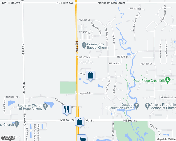 map of restaurants, bars, coffee shops, grocery stores, and more near 216 Northeast Chalet Lane in Ankeny
