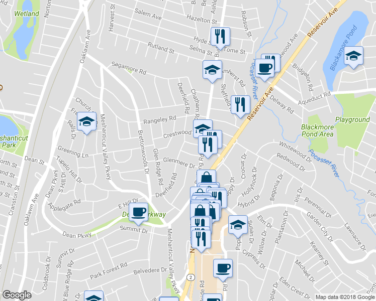 map of restaurants, bars, coffee shops, grocery stores, and more near 27 Everett Road in Cranston