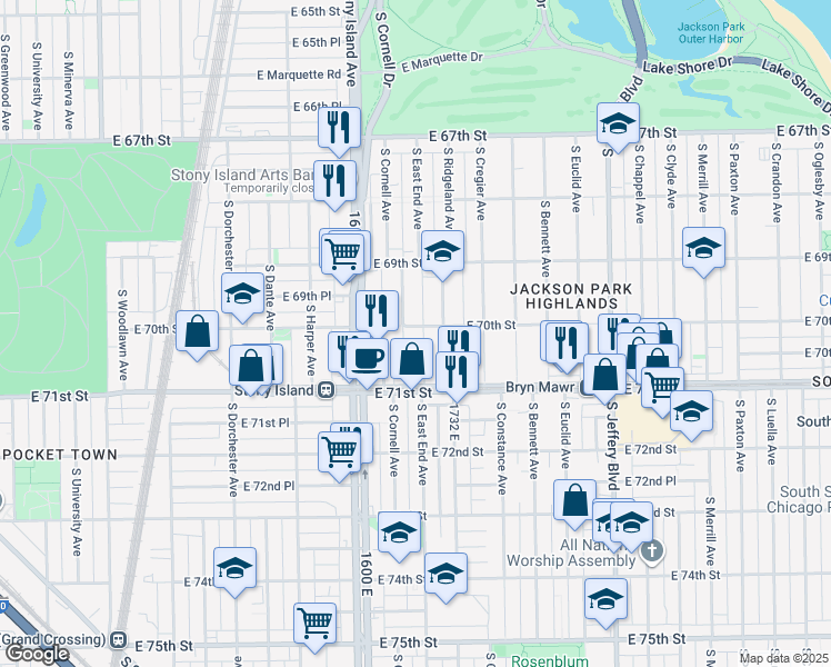 map of restaurants, bars, coffee shops, grocery stores, and more near in Chicago