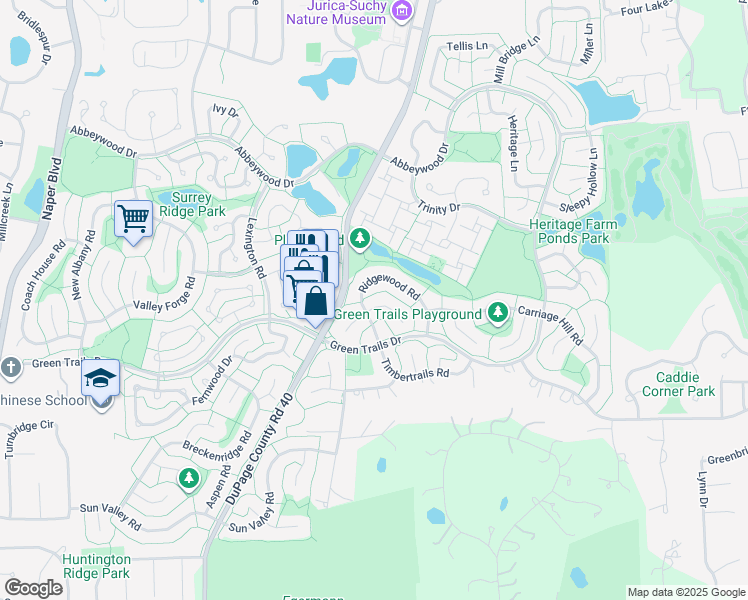 map of restaurants, bars, coffee shops, grocery stores, and more near 2386 Pepper Tree Court in Lisle
