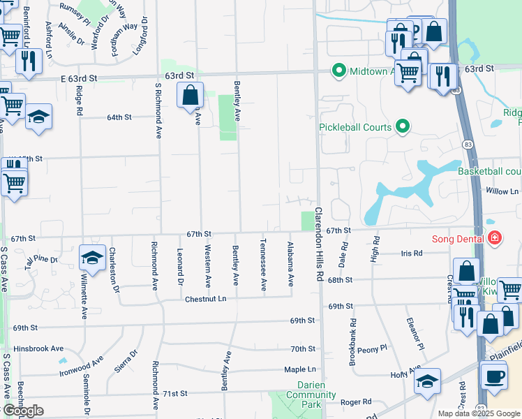 map of restaurants, bars, coffee shops, grocery stores, and more near 513 Easy Street in Darien
